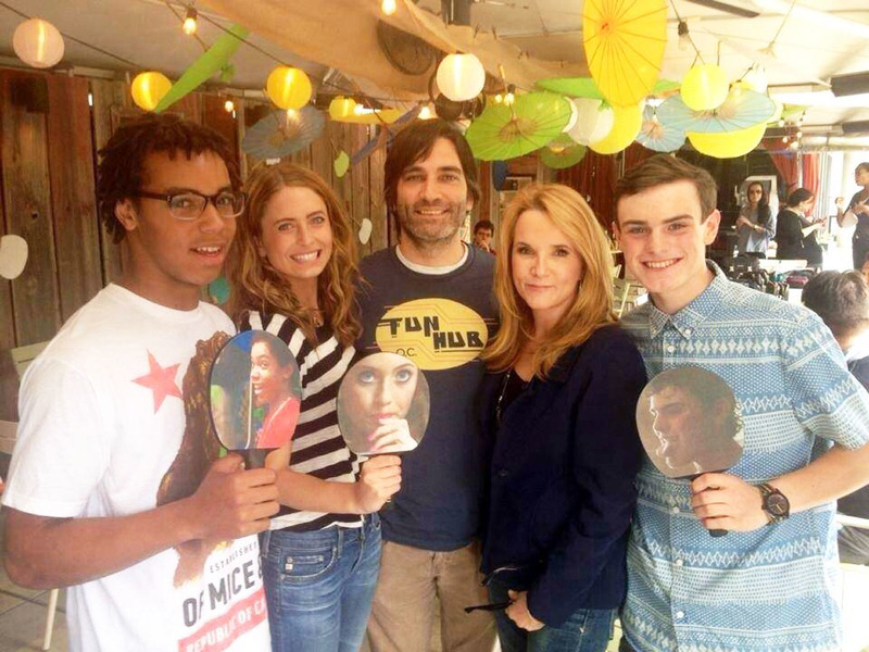 Ocean City resident Emmi Shockley (second from left) with members of the cast of Ping Pong Summer at Press Day in New York City. Shockley is a junior at Worcester Preparatory School in Berlin, Md. She's shown with follow actor (l-r) Myles Massey, director and movie writer Michael Tully, actress Lea Thompson, and actor Marcello Conte. The movie opens at Movies at Midway June 6 and will run through June 12. SOURCE SUBMITTED
